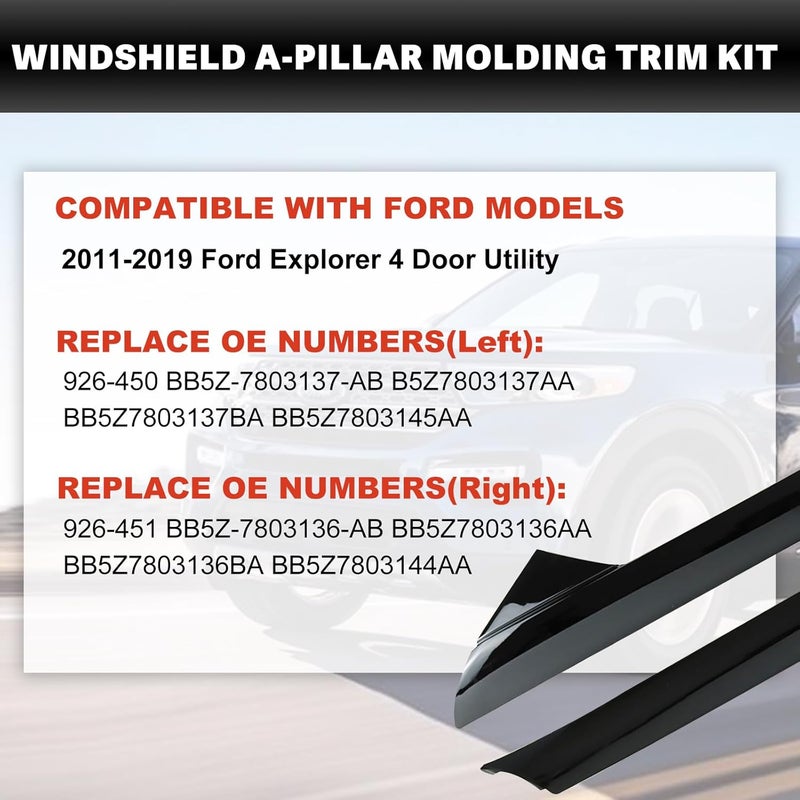 USTAR 926-451 Right Windshield A Pillar Trim Molding Fit for Ford Explorer 2011-2019 BB5Z7803136AA BB5Z-7803136-AB - Image 2
